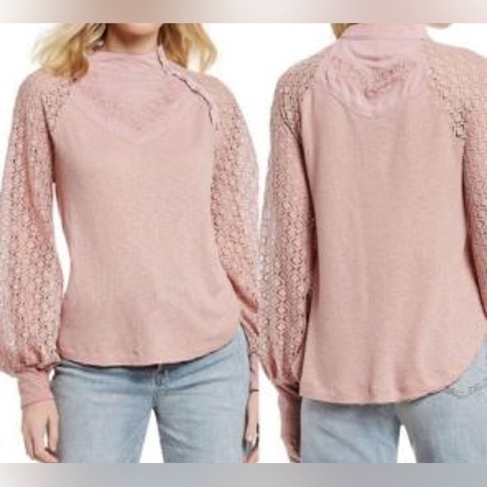 Free People Sweetest Thing Thermal Top Women’s M Embroidered Lace Long Sleeve
